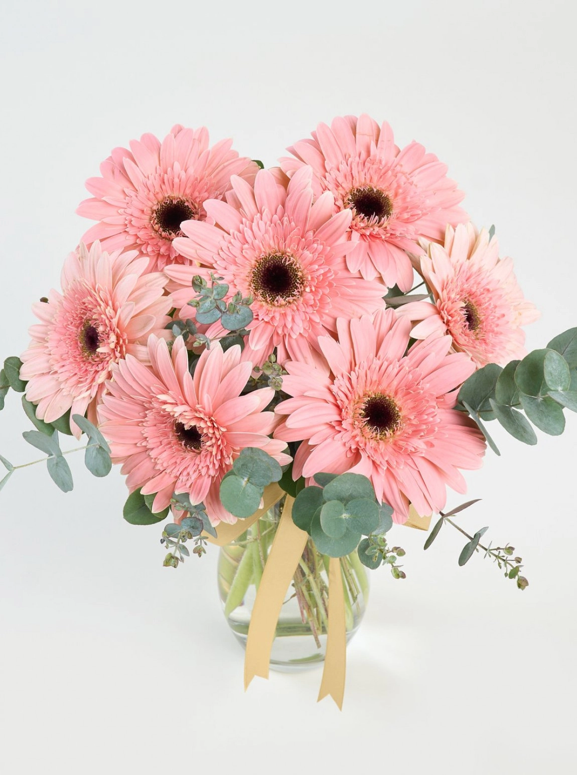 Paşabahçe Vazoda 7 Pembe Gerbera & Okaliiptuslar