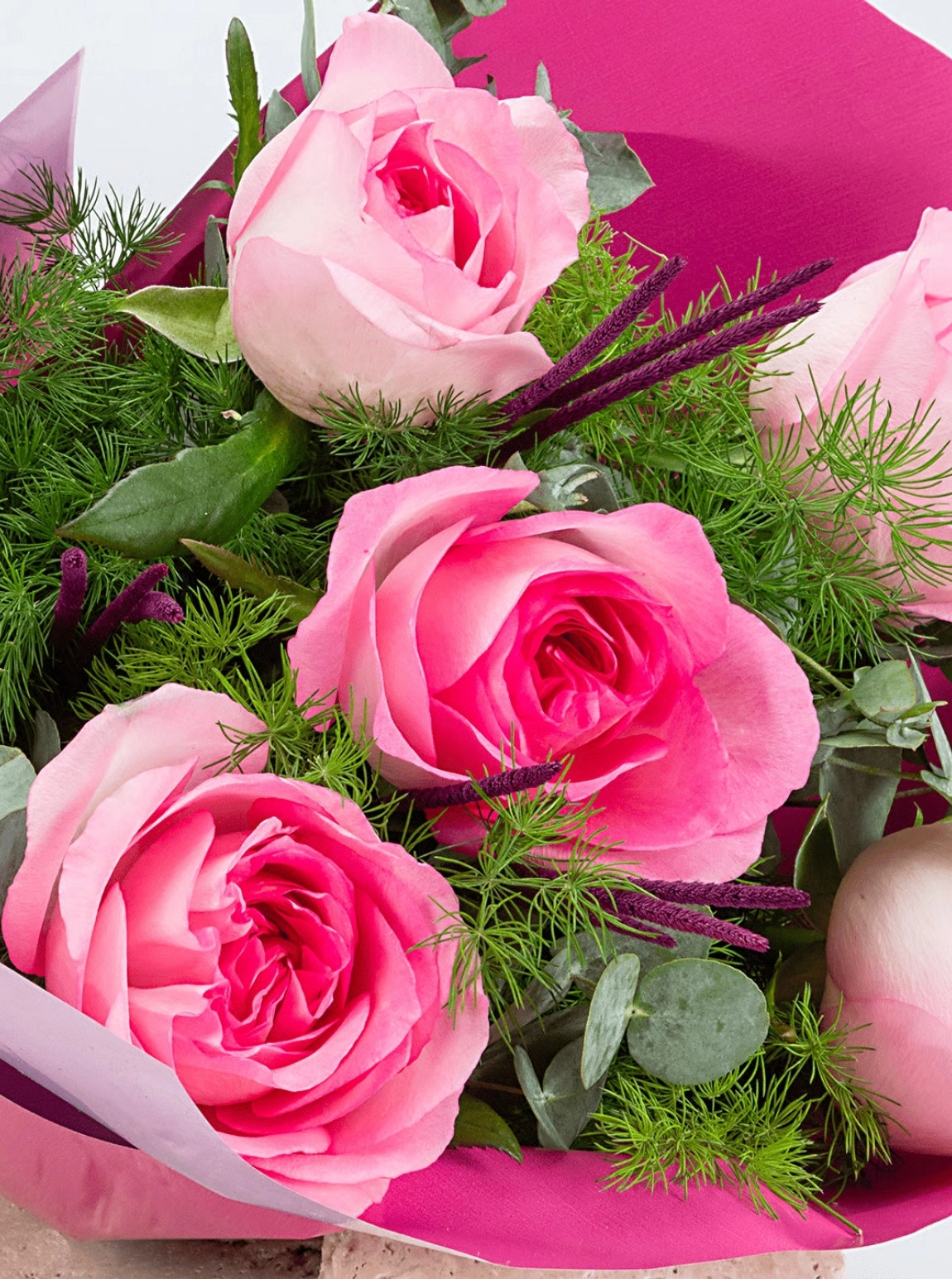 Lila Bukette 5 Pembe Gül Buketi