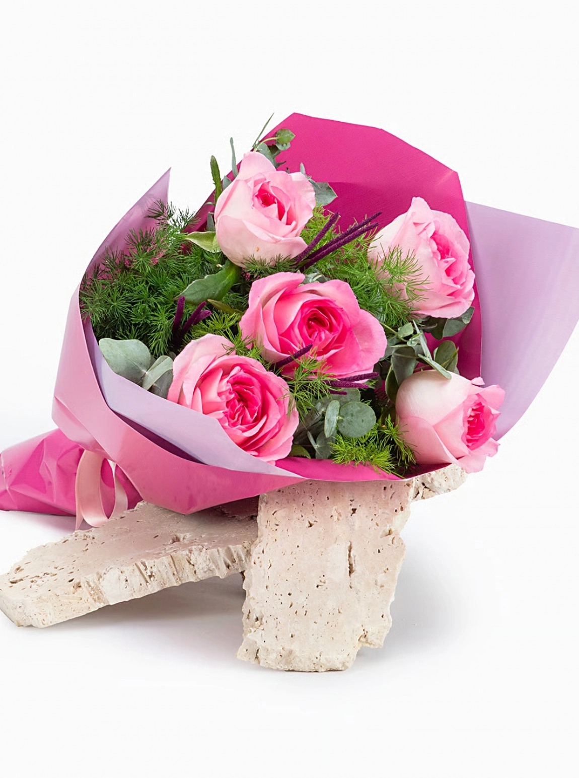 Lila Bukette 5 Pembe Gül Buketi